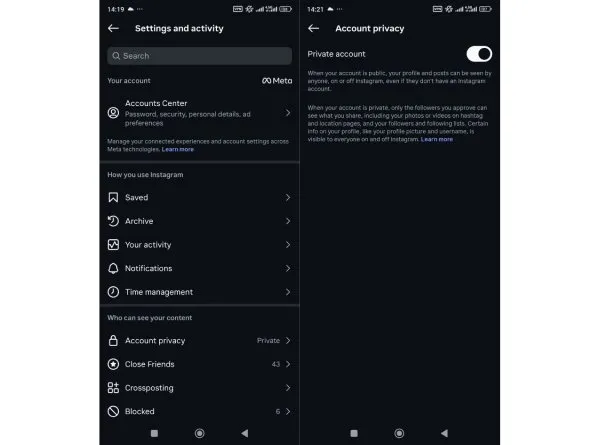 تنظیمات Privacy عمومی پیج