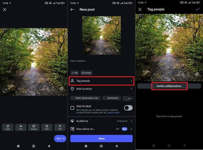 گذاشتن پست مشترک با Invite collaborator