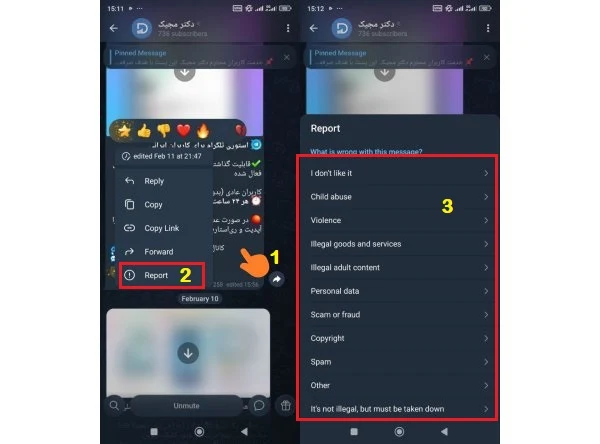 گزارش یک پیام داخل کانال