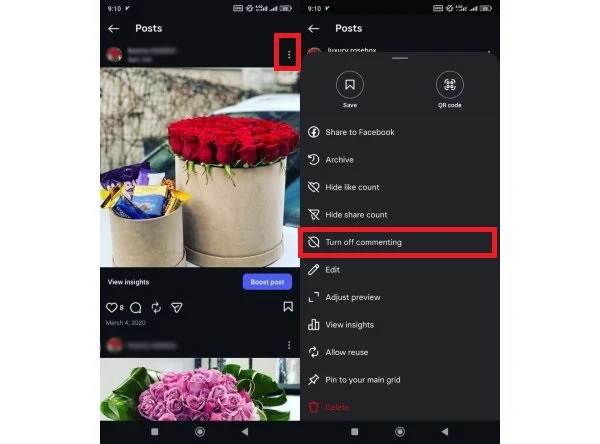 بستن کامنت پست منتشر شده