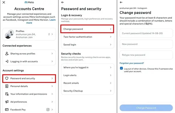 تغییر رمز اینستاگرام برای رفع رستریکت