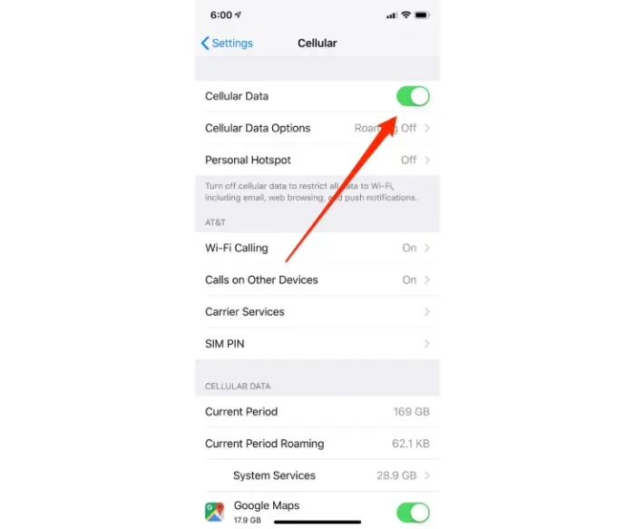 خاموش کردن Cellular Data