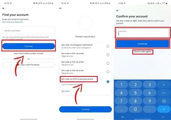 بازیابی رمز اینستاگرام از طریق پیامک