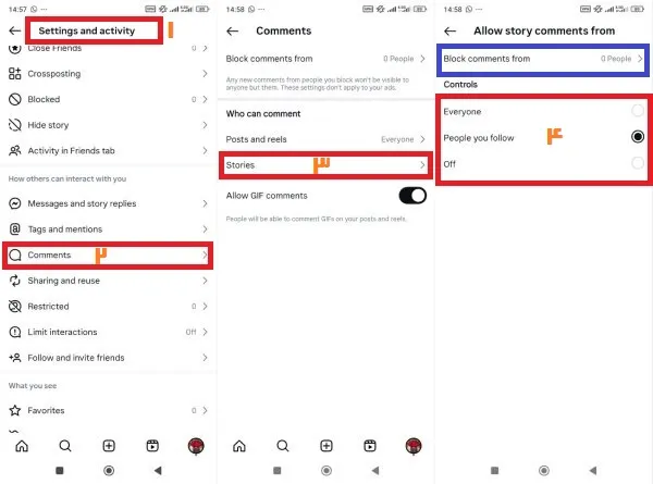 فعالسازی کامنت استوری اینستاگرام